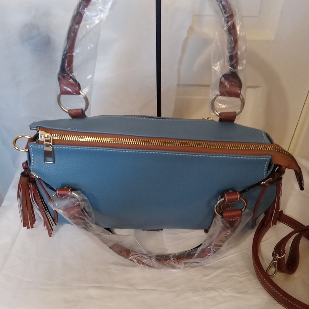 Blue and Brown Women's Handbag - Picture 10 of 13